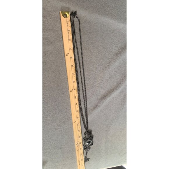 Vintage Silver-Tone Crystal Pendant Necklace with Tassel 30" - Picture 6 of 6